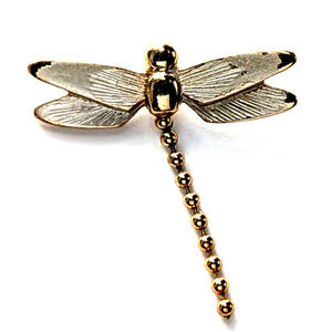 Avon Dragonfly Brooch Gold Tone Enamel Textured Wings Beaded Dangle Tail Pin VTG